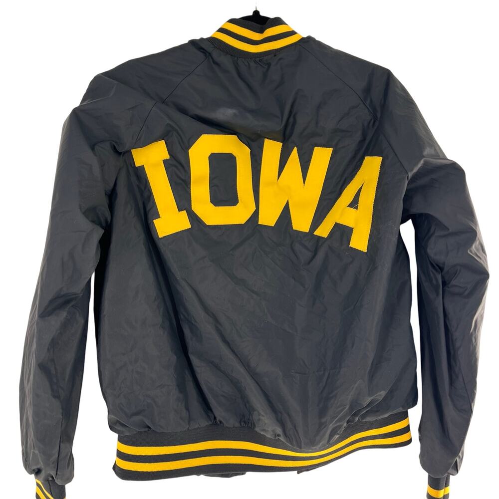 Vintage Chalk Line Iowa Hawkeye satin bomber snap front jacket black yellow SM